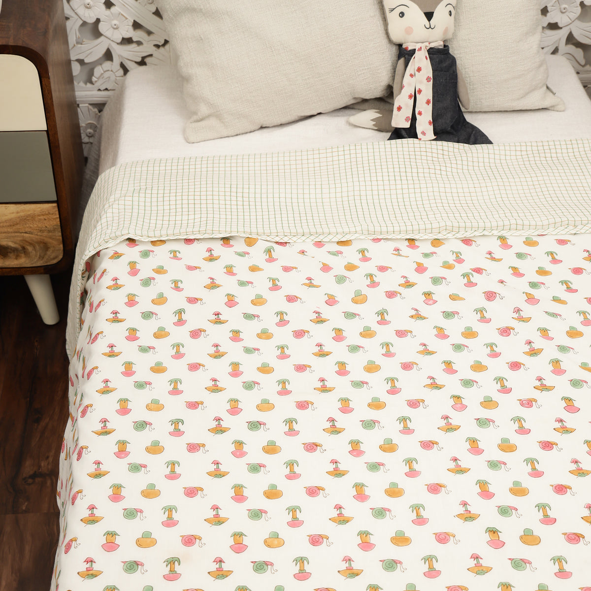 Forest Friends Design Hand Block Printed Cotton Swaddle Blanket