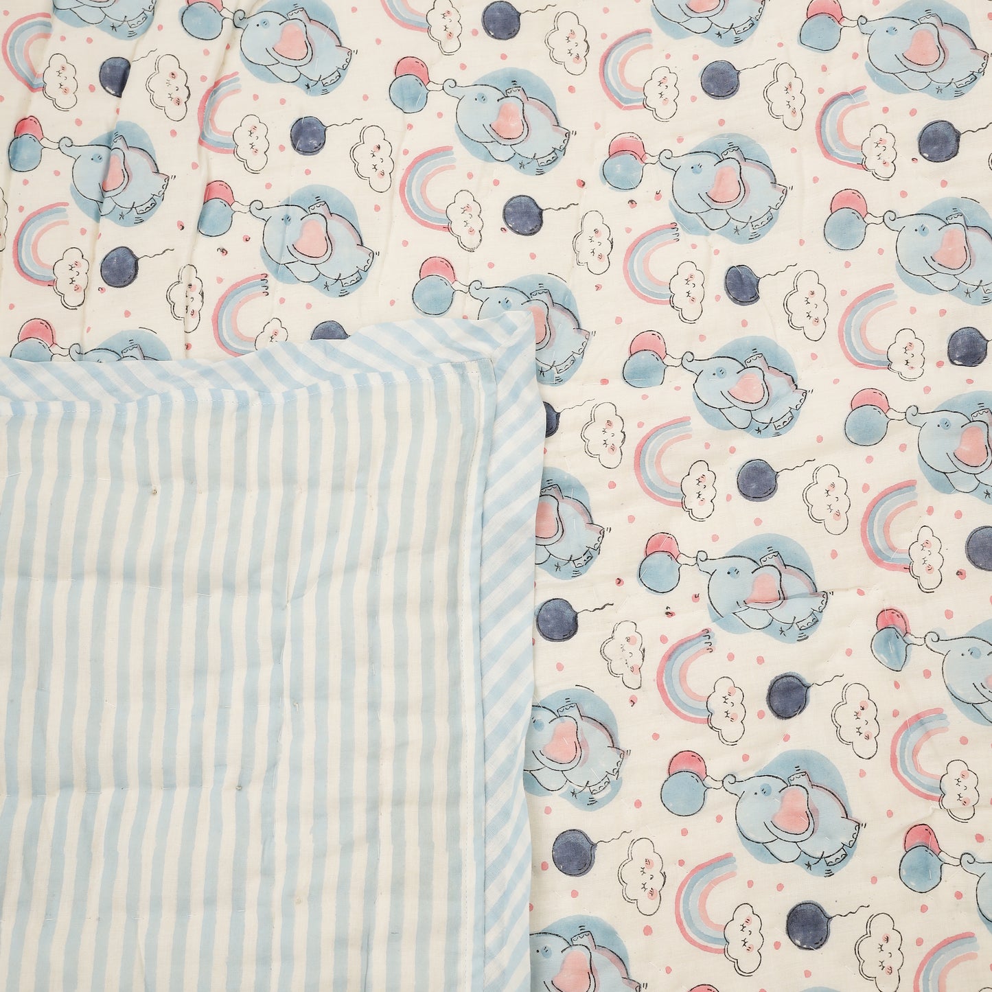 Rainbow Elephants Design Hand Block Printed Cotton Swaddle Blanket