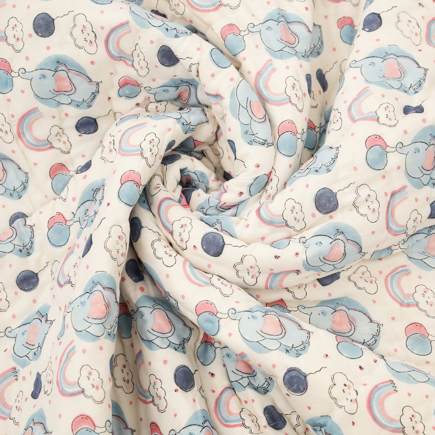 Rainbow Elephants Design Hand Block Printed Cotton Swaddle Blanket