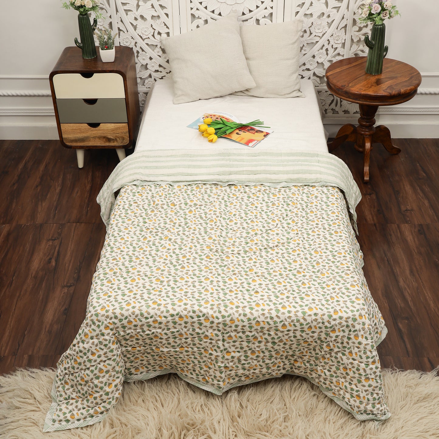 Fresh Citrus Garden Design Hand Block Printed Cotton Swaddle Blanket