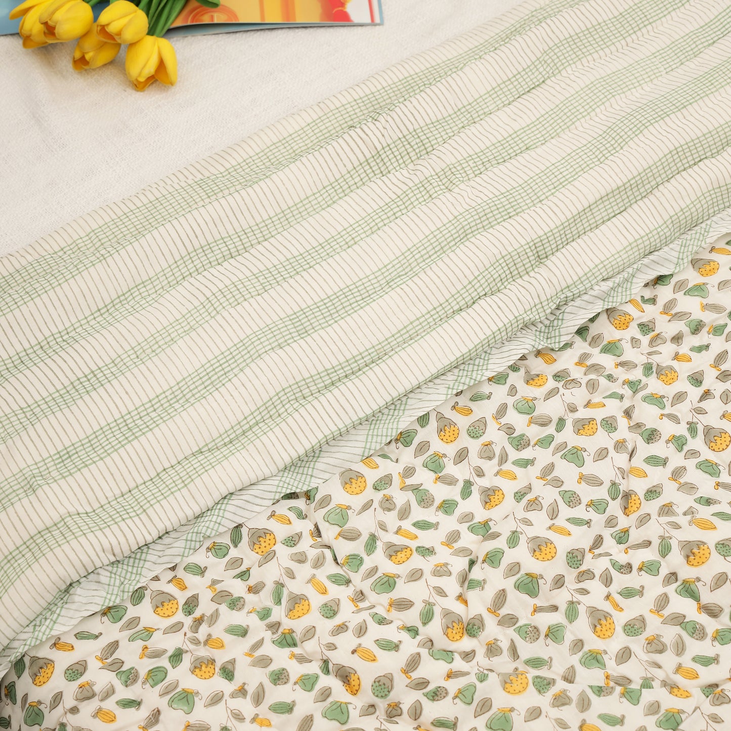 Fresh Citrus Garden Design Hand Block Printed Cotton Swaddle Blanket