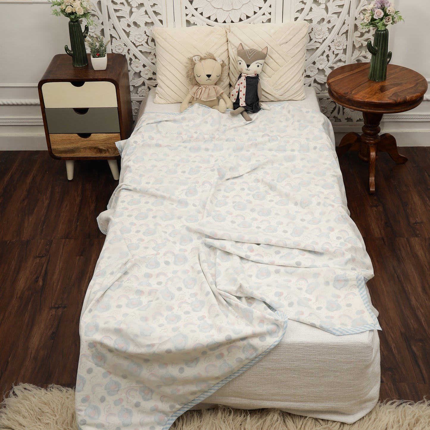 Sleepy Elephant Design Hand Block Printed Cotton Swaddle Blanket