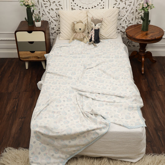 Sleepy Elephant Design Hand Block Printed Cotton Swaddle Blanket
