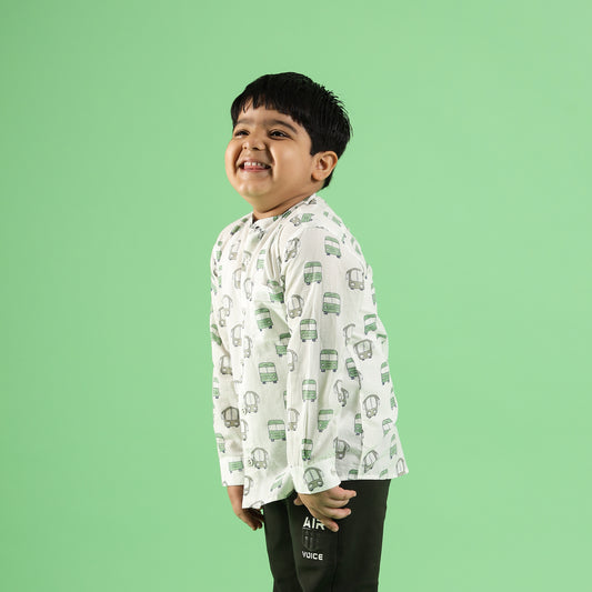 Bus Ride Design Hand Block Printed Cotton Full Sleeve Shirt for Boys – Sanganeri Kids Wear