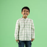 Mint Checks Printed Design Hand Block Printed Cotton Full Sleeve Shirt for Boys – Sanganeri Kids Wear