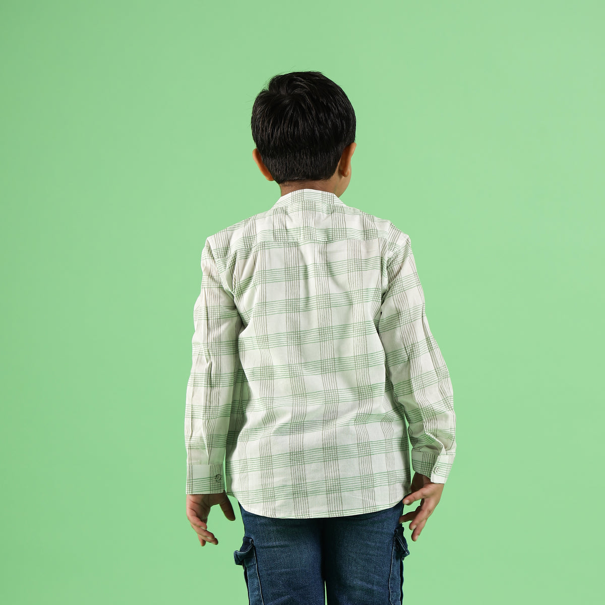 Mint Checks Printed Design Hand Block Printed Cotton Full Sleeve Shirt for Boys – Sanganeri Kids Wear
