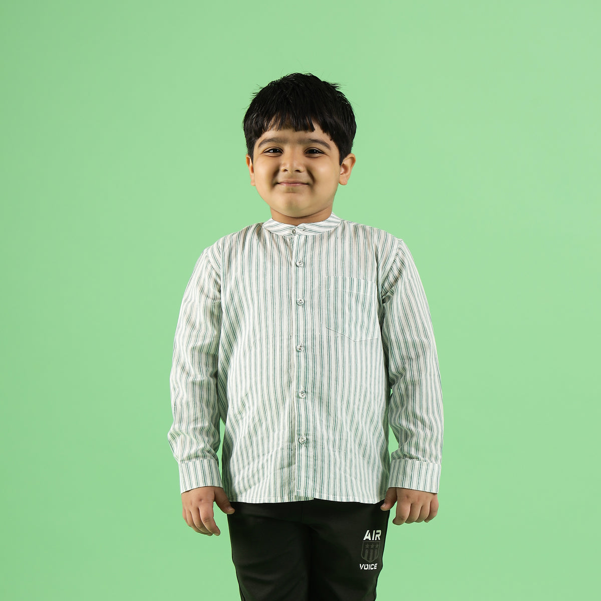Mint Stripe Pattern Design Hand Block Printed Cotton Full Sleeve Shirt for Boys – Sanganeri Kids Wear