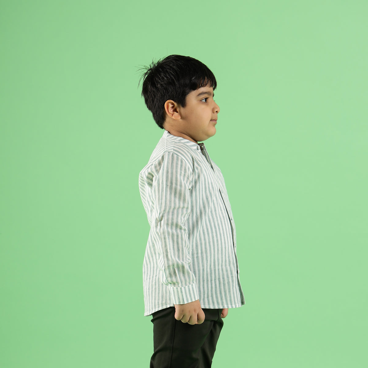 Mint Stripe Pattern Design Hand Block Printed Cotton Full Sleeve Shirt for Boys – Sanganeri Kids Wear