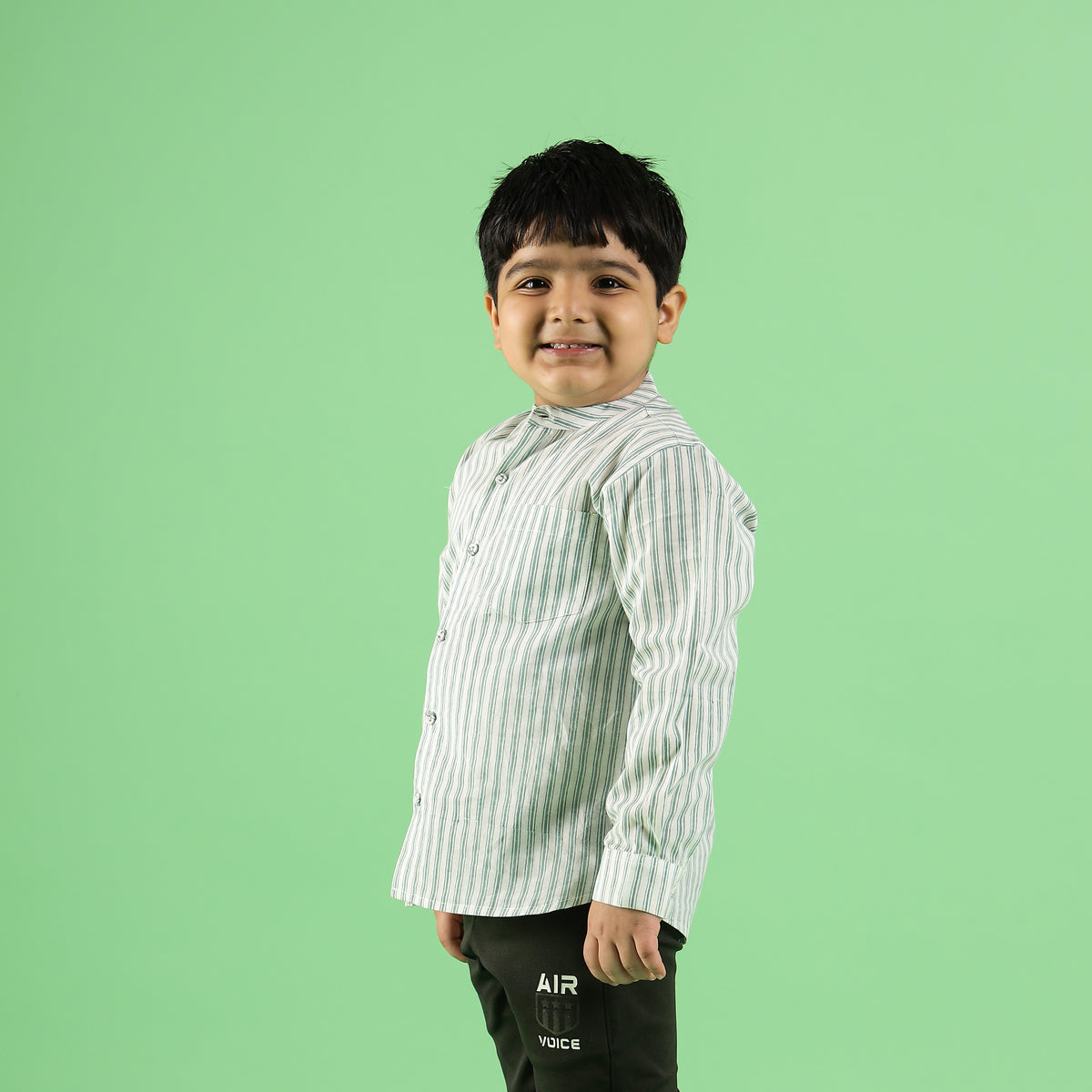 Mint Stripe Pattern Design Hand Block Printed Cotton Full Sleeve Shirt for Boys – Sanganeri Kids Wear