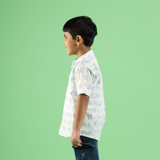 Geometric Pattern Design Hand Block Printed Cotton Half Sleeve Shirt for Boys – Sanganeri Kids Wear