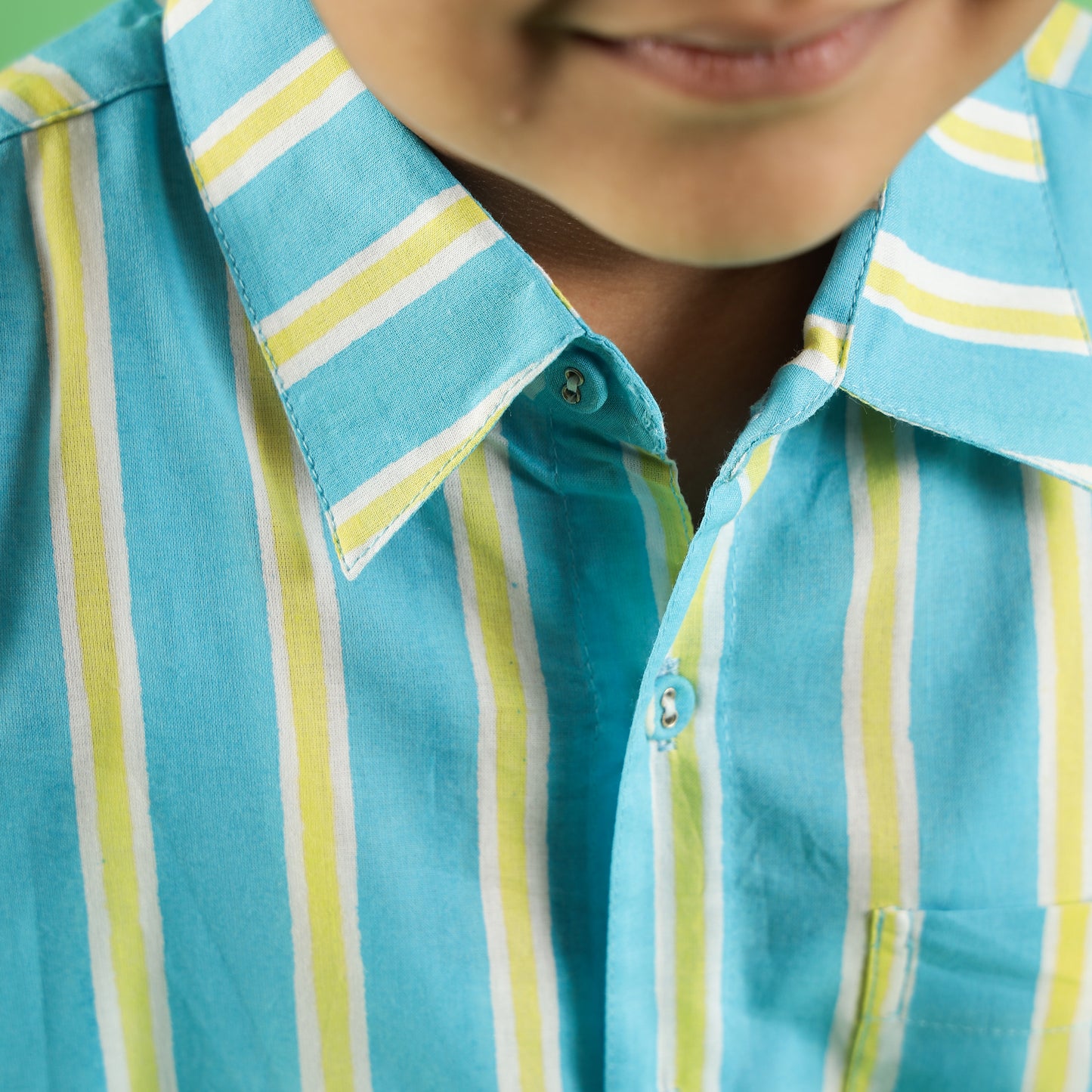 Aqua Stripe Design Hand Block Printed Cotton Half Sleeve Shirt for Boys – Sanganeri Kids Wear