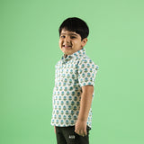 Aqua Flower Organic Design Hand Block Printed Cotton Half Sleeve Shirt for Boys – Sanganeri Kids Wear