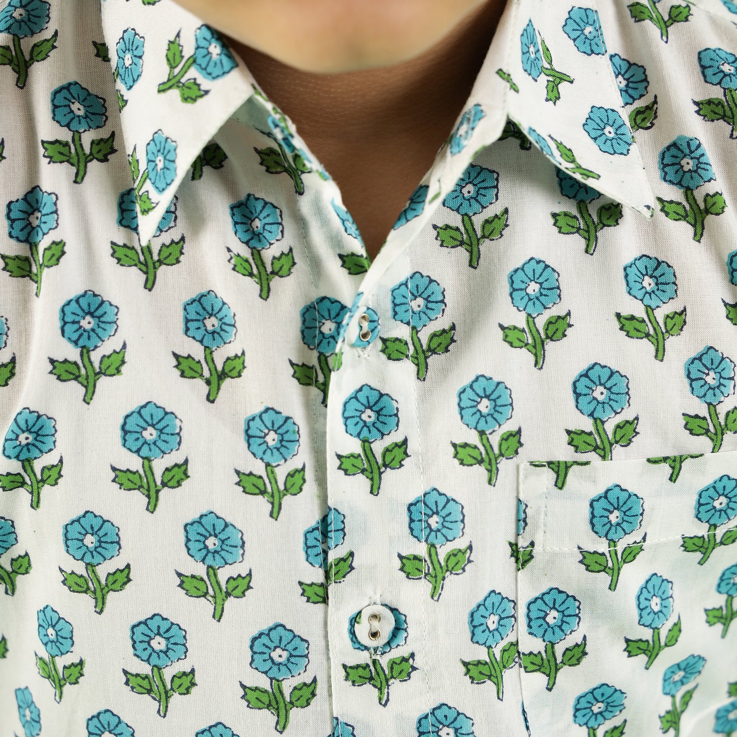 Aqua Flower Organic Design Hand Block Printed Cotton Half Sleeve Shirt for Boys – Sanganeri Kids Wear