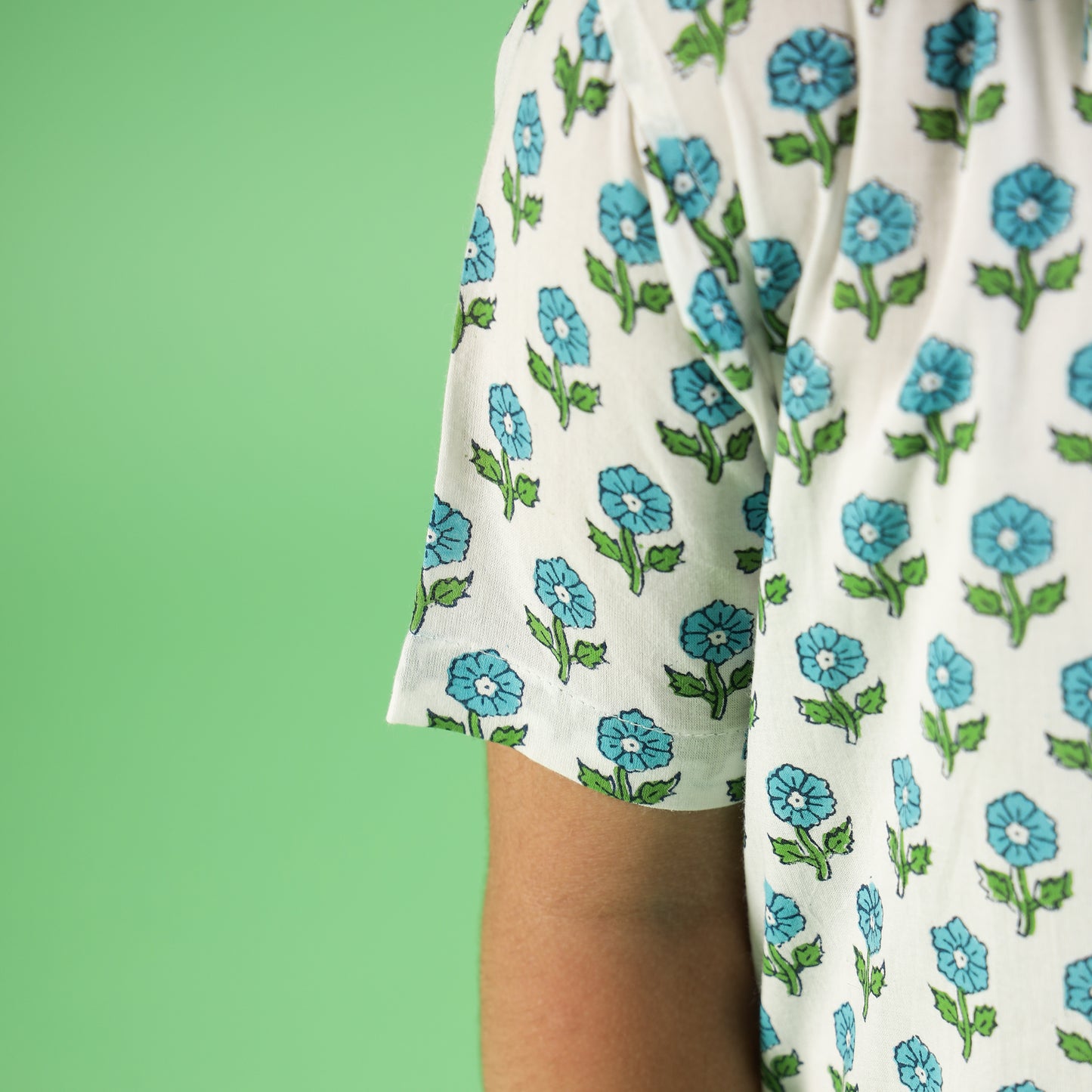 Aqua Flower Organic Design Hand Block Printed Cotton Half Sleeve Shirt for Boys – Sanganeri Kids Wear