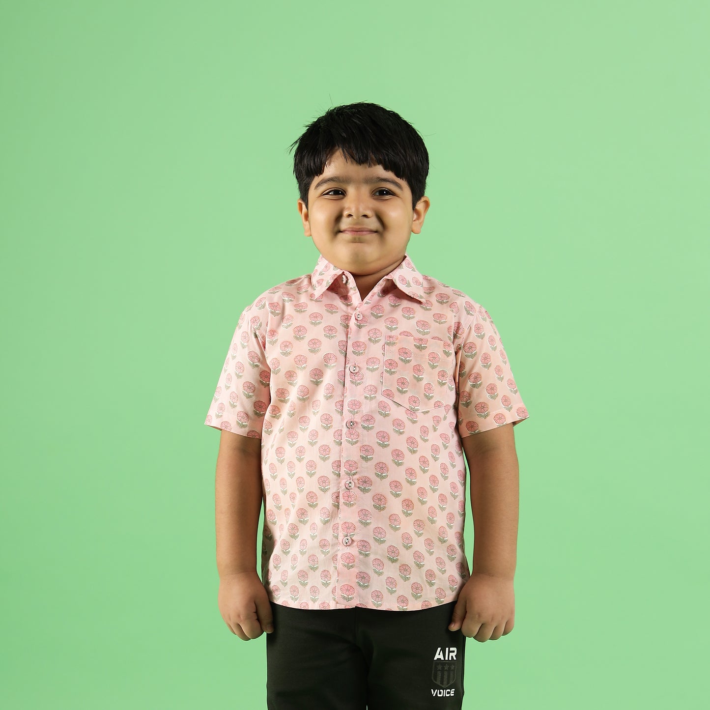Floral Garden Design Hand Block Printed Cotton Half Sleeve Shirt for Boys – Sanganeri Kids Wear