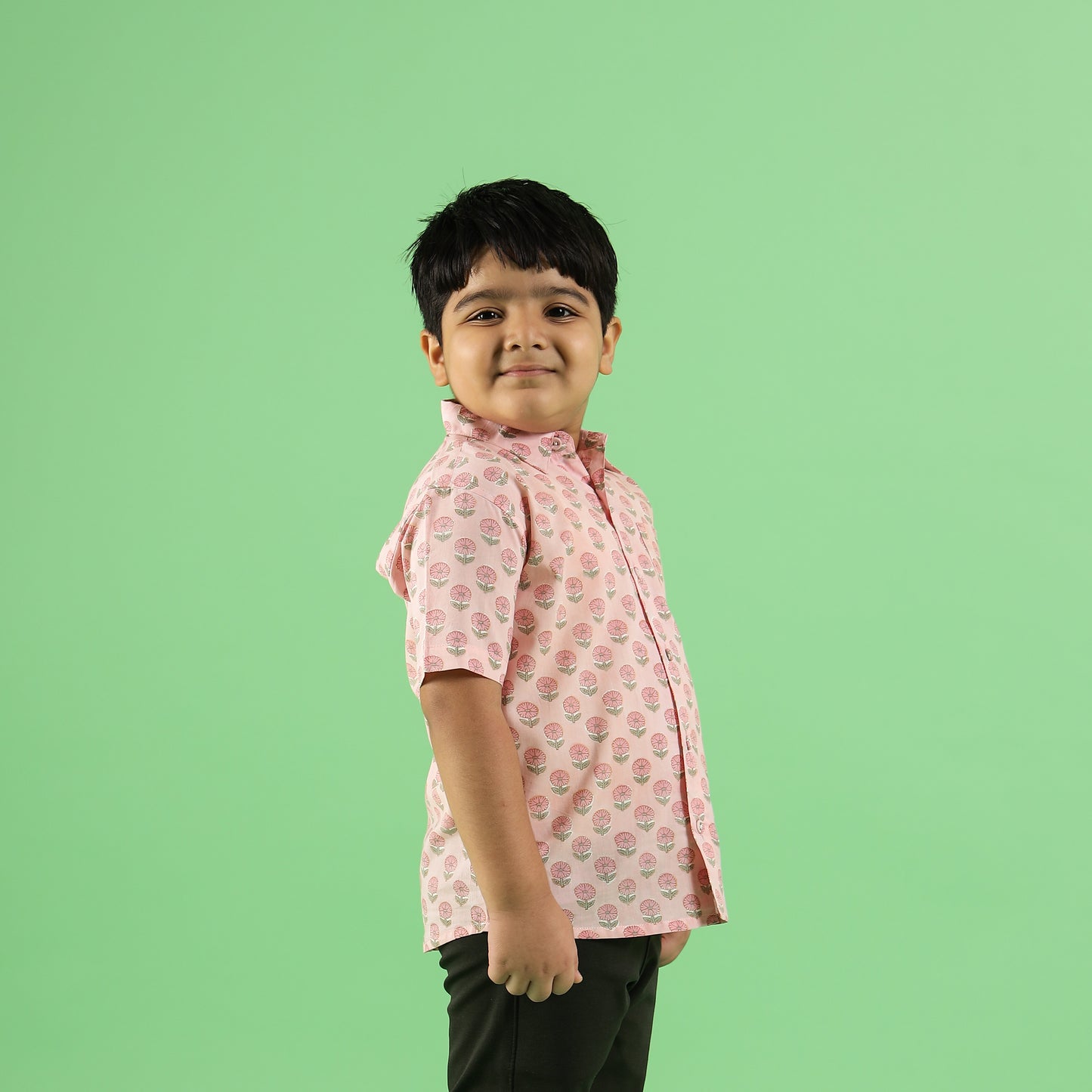 Floral Garden Design Hand Block Printed Cotton Half Sleeve Shirt for Boys – Sanganeri Kids Wear
