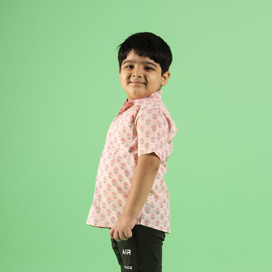 Floral Garden Design Hand Block Printed Cotton Half Sleeve Shirt for Boys – Sanganeri Kids Wear