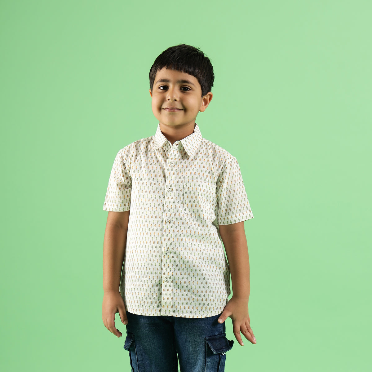 Mustard Drop Design Hand Block Printed Cotton Half Sleeve Shirt for Boys – Sanganeri Kids Wear