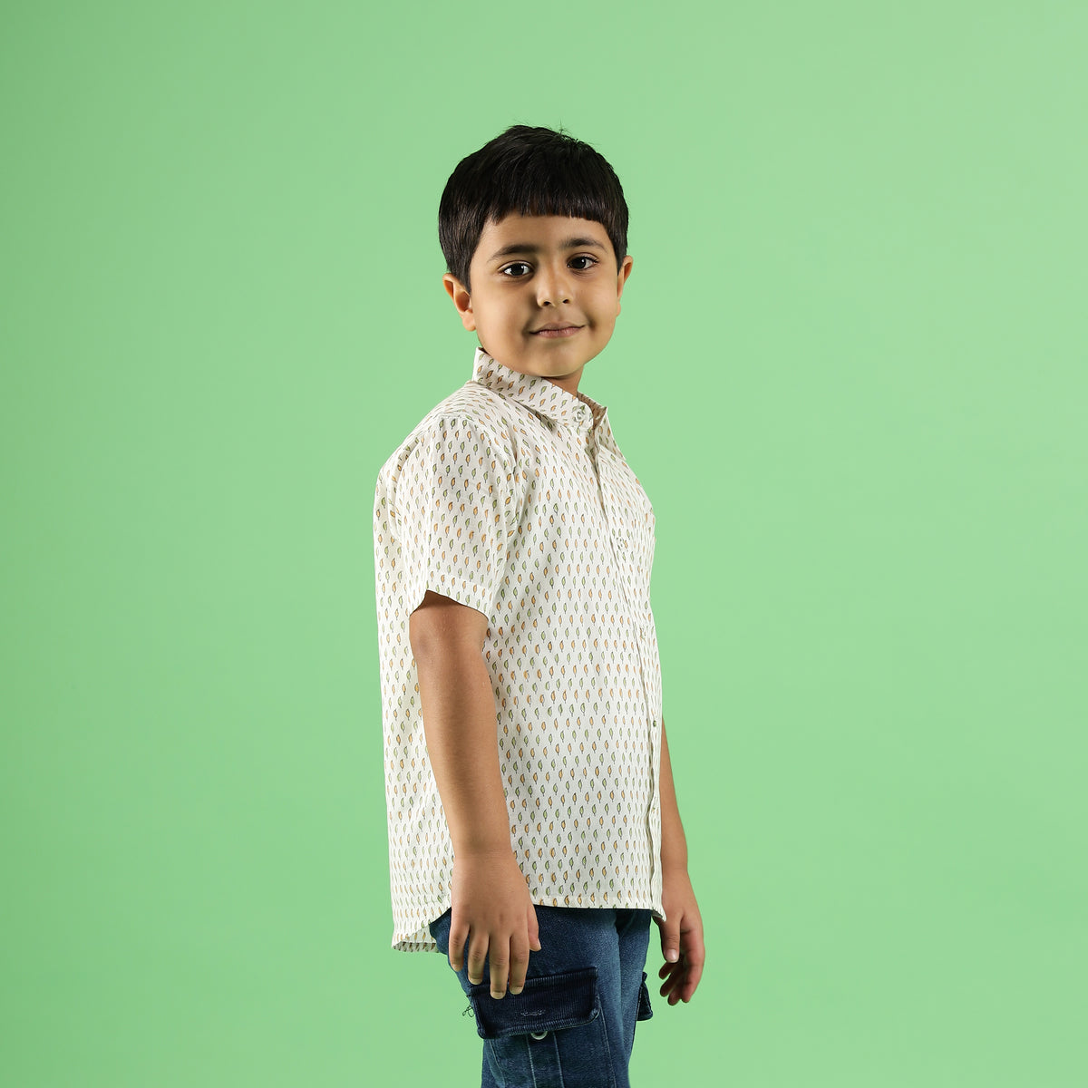 Mustard Drop Design Hand Block Printed Cotton Half Sleeve Shirt for Boys – Sanganeri Kids Wear