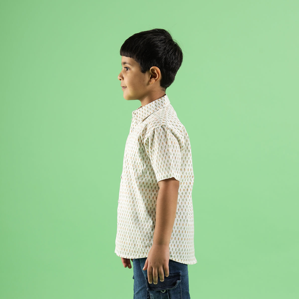 Mustard Drop Design Hand Block Printed Cotton Half Sleeve Shirt for Boys – Sanganeri Kids Wear