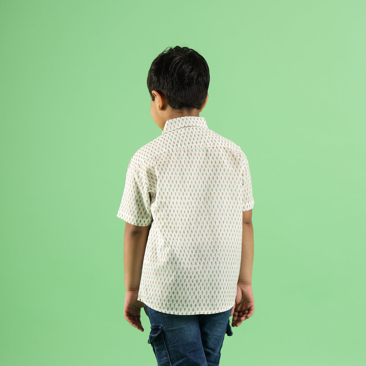 Mustard Drop Design Hand Block Printed Cotton Half Sleeve Shirt for Boys – Sanganeri Kids Wear