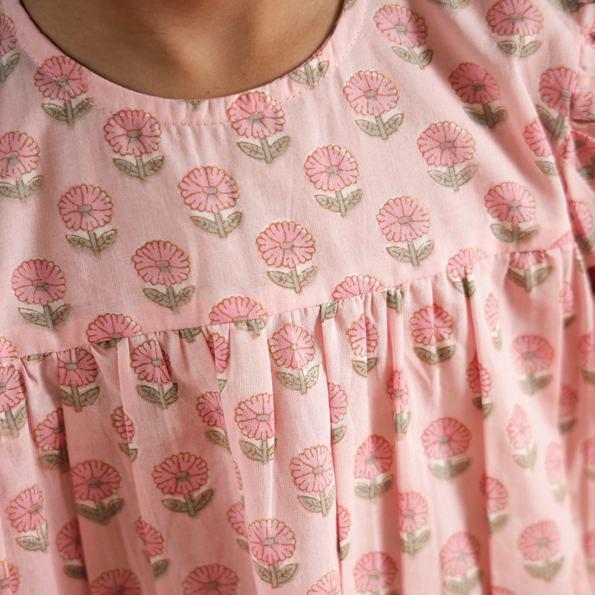 Garden Rose Organic Design Hand Block Printed Cotton Tiered Dress for Girls
