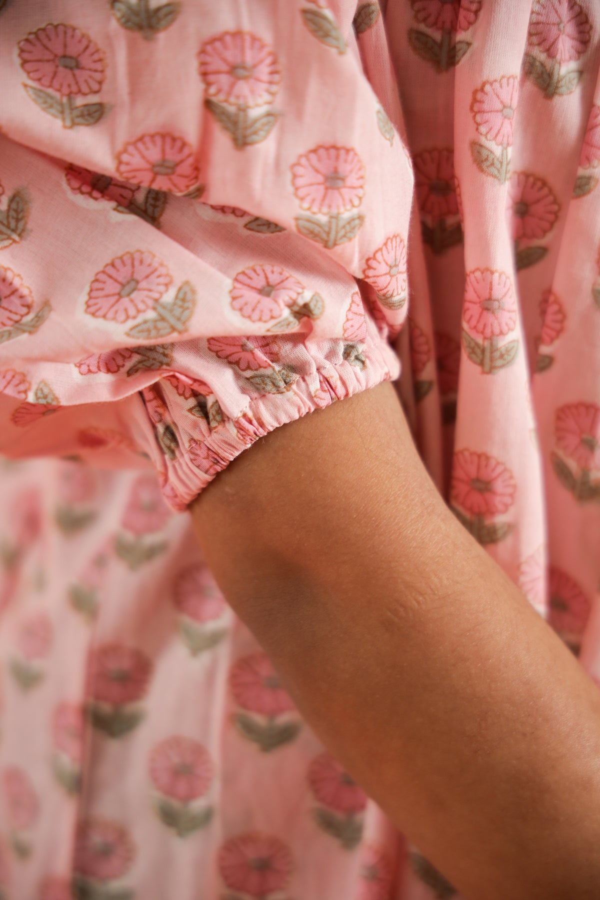 Garden Rose Organic Design Hand Block Printed Cotton Tiered Dress for Girls