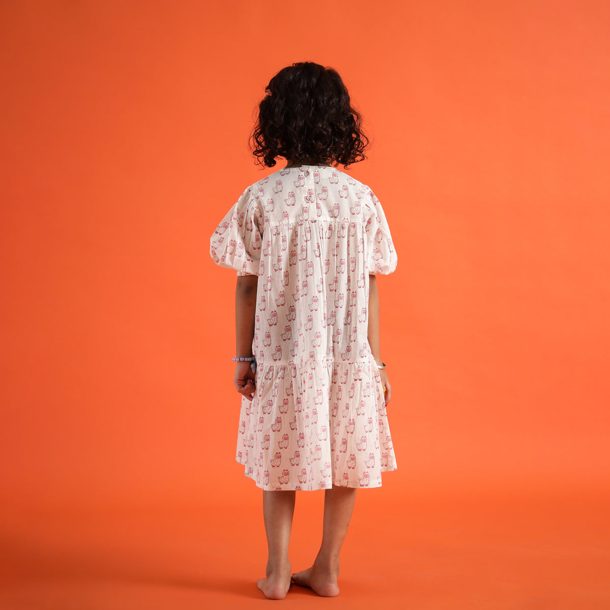 Owl Dreams Design Hand Block Printed Cotton Tiered Dress for Girls