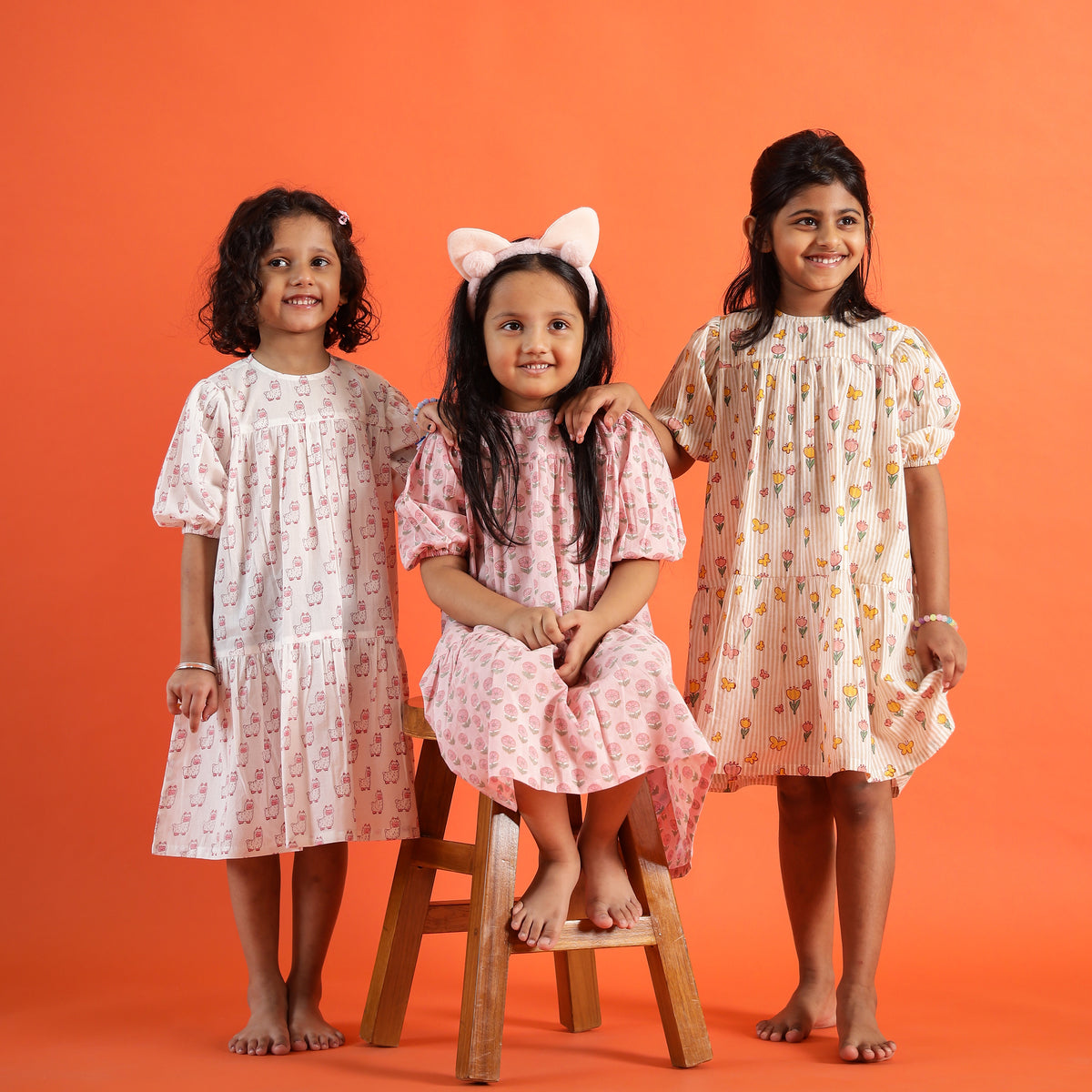 Owl Dreams Design Hand Block Printed Cotton Tiered Dress for Girls