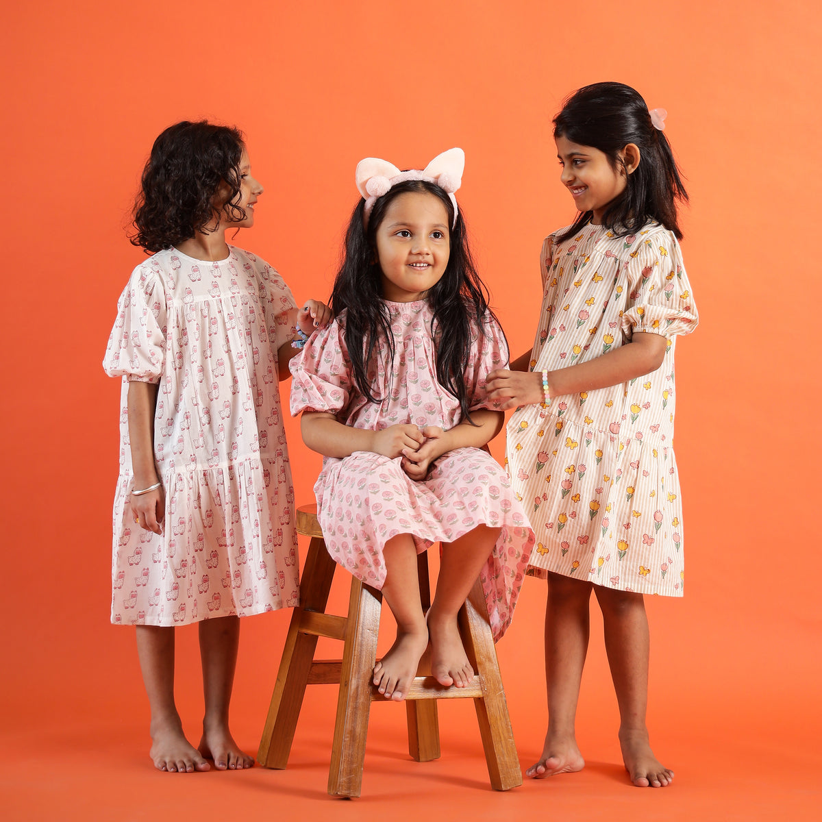 Owl Dreams Design Hand Block Printed Cotton Tiered Dress for Girls