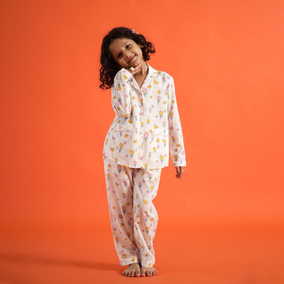 Organic Cotton Night Suit - Ice Cream Cone Design Hand Block Printed for Girls