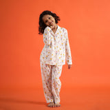 Organic Cotton Night Suit - Ice Cream Cone Design Hand Block Printed for Girls