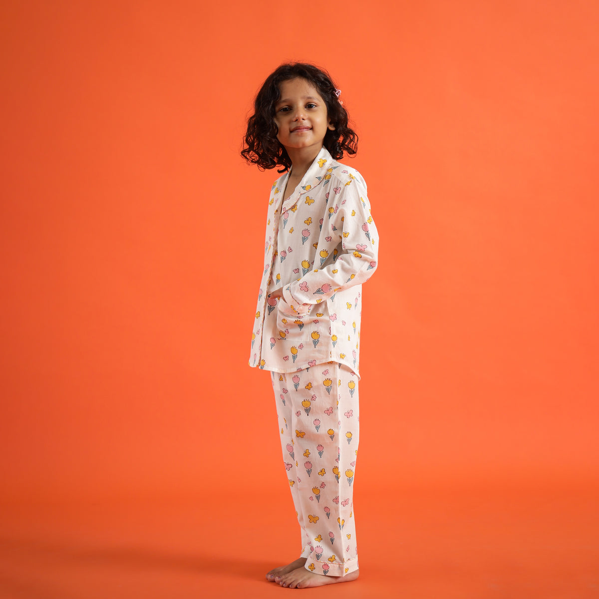 Organic Cotton Night Suit - Ice Cream Cone Design Hand Block Printed for Girls