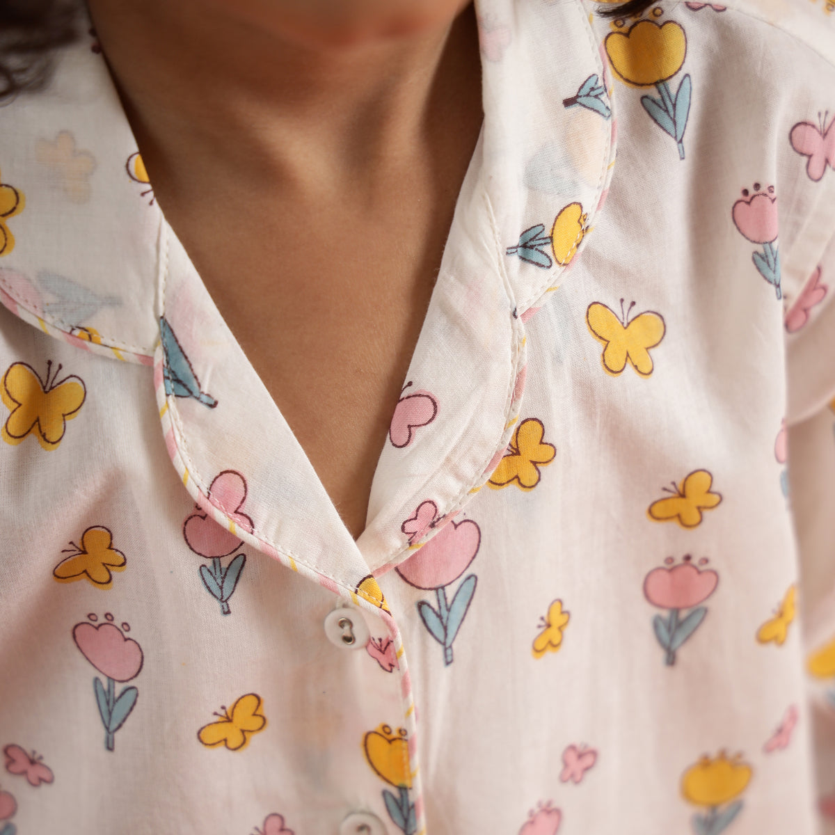 Organic Cotton Night Suit - Ice Cream Cone Design Hand Block Printed for Girls