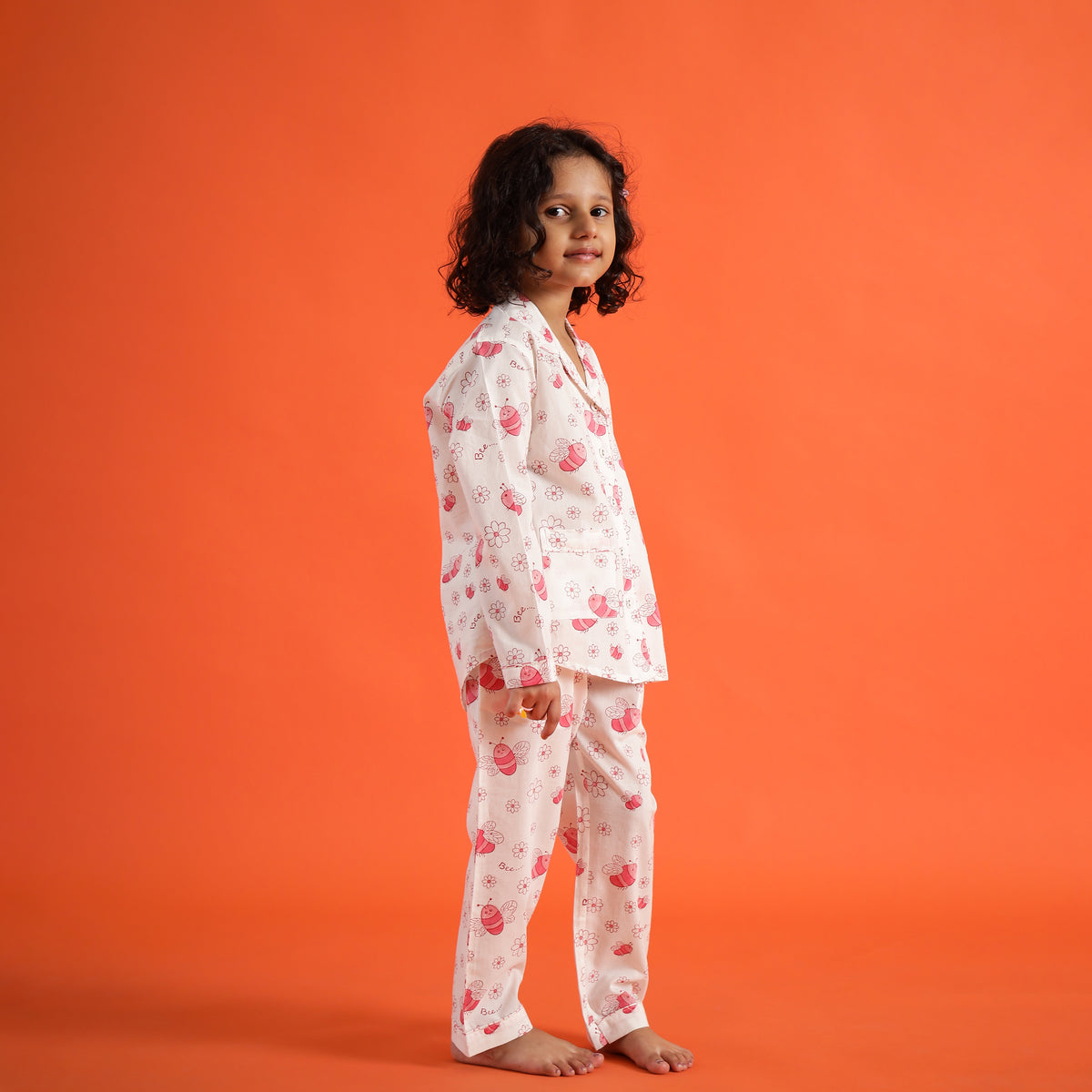 Organic Cotton Night Suit - Butterfly and Flower Design Hand Block Printed for Girls