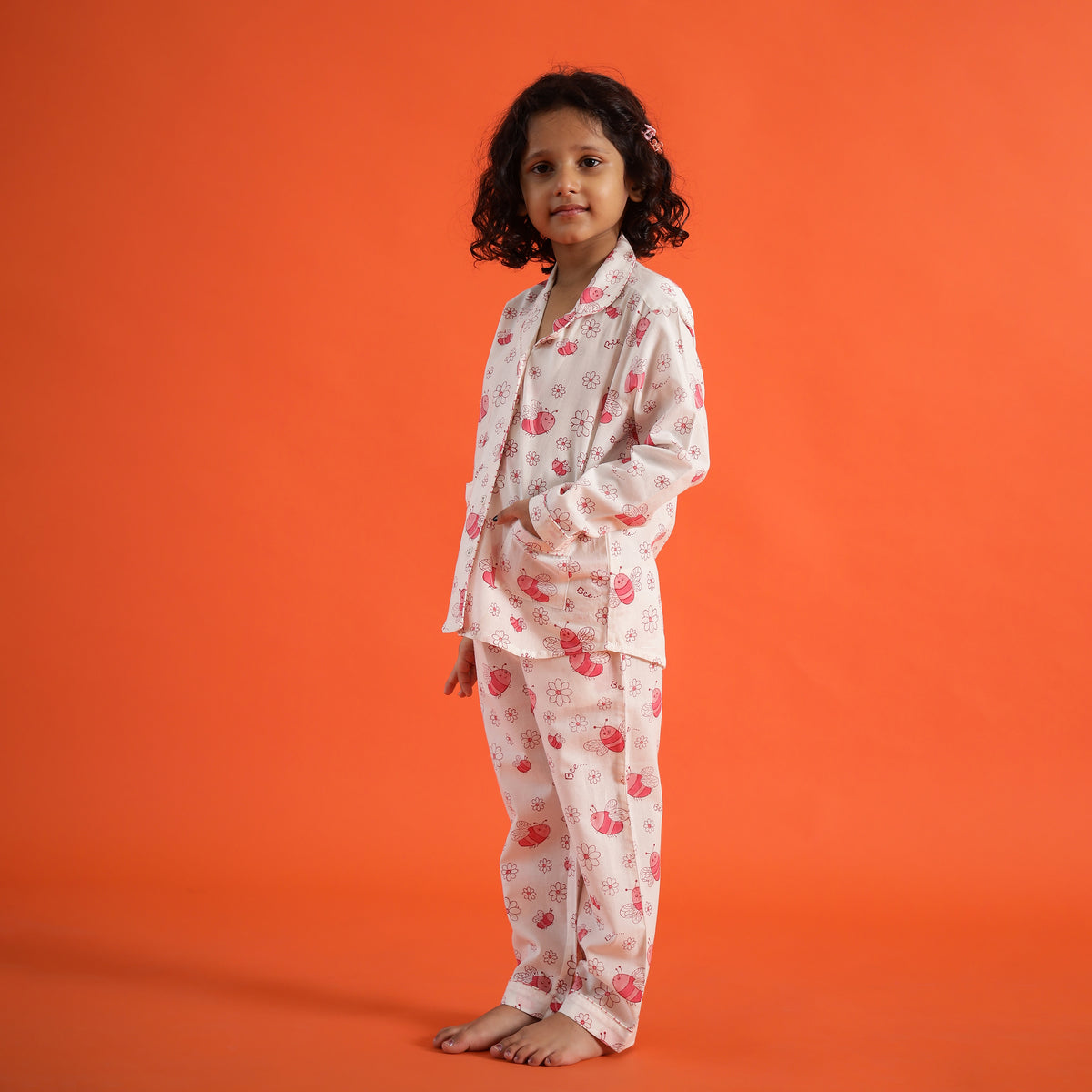 Organic Cotton Night Suit - Butterfly and Flower Design Hand Block Printed for Girls