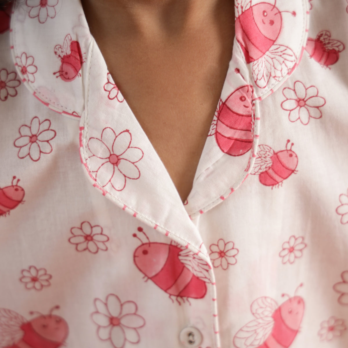 Organic Cotton Night Suit - Butterfly and Flower Design Hand Block Printed for Girls